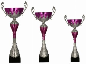 Zestaw 3 Pucharów Srebrno-Fioletowych – Trofea Premium (45,41, 36 cm)