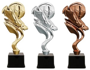 Zestaw Pucharów Piłkarskich  Złoty, Srebrny, Brązowy – Trofeum Piłka Nożna z Grawerem, Zestaw 3 szt.