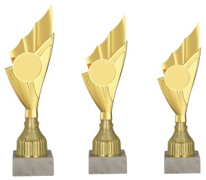 Zestaw 3 Złotych Pucharów Sportowych – Komplet Trofeów Plastikowych (31, 29, 28 cm)