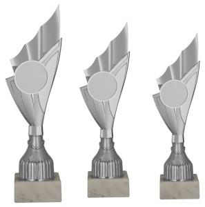 Zestaw 3 srebrnych  Pucharów Sportowych – Komplet Trofeów Plastikowych (31, 29, 28 cm) (1)