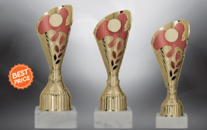 Zestaw 3 Pucharów Victory Gold-Red – Złoto-Czerwone Trofea z Grawerem (22, 21, 19 cm)